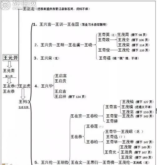 中华王氏入黔始祖元开公八子八房第七、八房世系排行